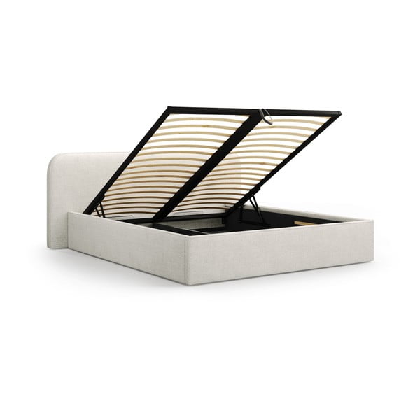 Svijetlo sivi tapecirani bračni krevet s prostorom za odlaganje s podnicom 140x200 cm Elizabeth – Micadoni -image-2