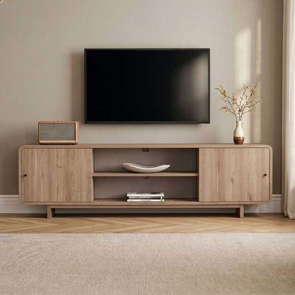 TV komoda u dekoru hrasta u svijetloj prirodnoj boji 180x52x34 cm Mirel – Nordure-image-1