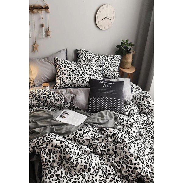 Bijelo-siva pamučna posteljina za bračni krevet/s produženom plahtom  200x220 cm - Mila Home-image-2
