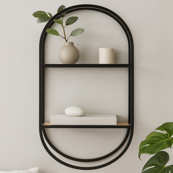 Crna/u prirodnoj boji metalna polica s više razina 35 cm Mataram – Premier Housewares-image-1