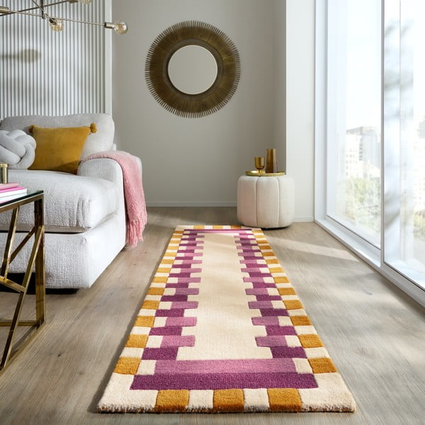Žuta /ružičasta ručno rađena vunena staza 60x230 cm Kai Wool Border – Flair Rugs-image-1