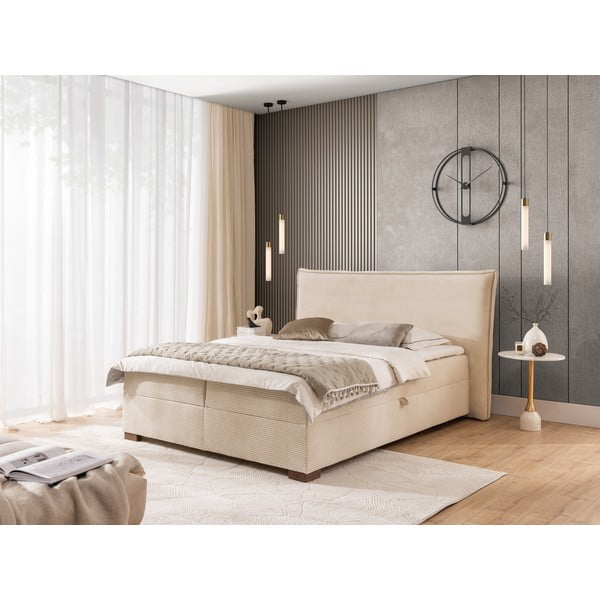 Bež boxspring krevet s prostorom za odlaganje 160x200 cm Lysa – Ropez-image-1