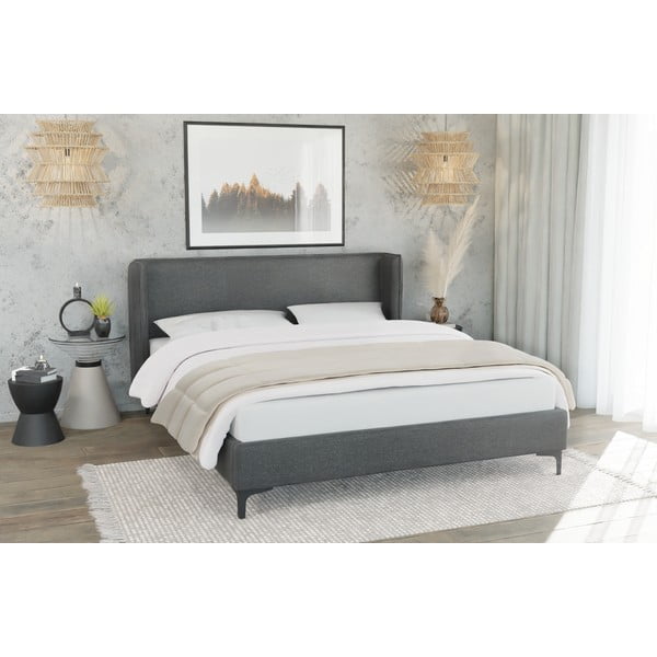 Tamno sivi tapecirani bračni krevet s podnicom 180x200 cm Basti – Ropez-image-3