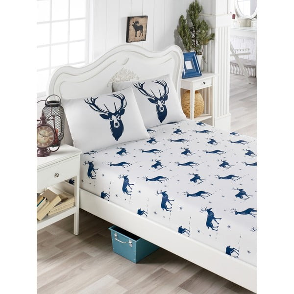 Set posteljine i 2 jastučnice s dodatkom pamuka za EnLora Home Geyik tamnoplavi krevet za jednu osobu, 100 x 200 cm