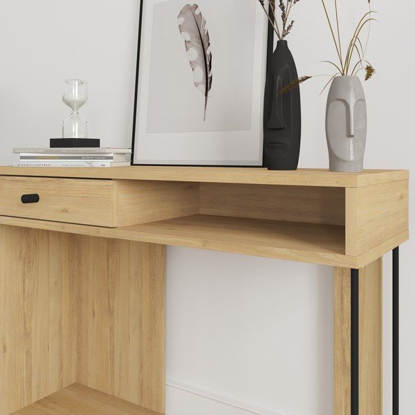 Pomoćni stol s pločom stola u dekoru hrasta u prirodnoj boji 35x100 cm Saturne – Marckeric-image-4