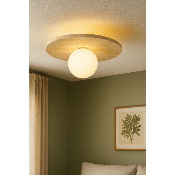 Bež stropna svjetiljka od kamenine sa staklenim sjenilom ø 12 cm Hilde – Opviq lights-image-2
