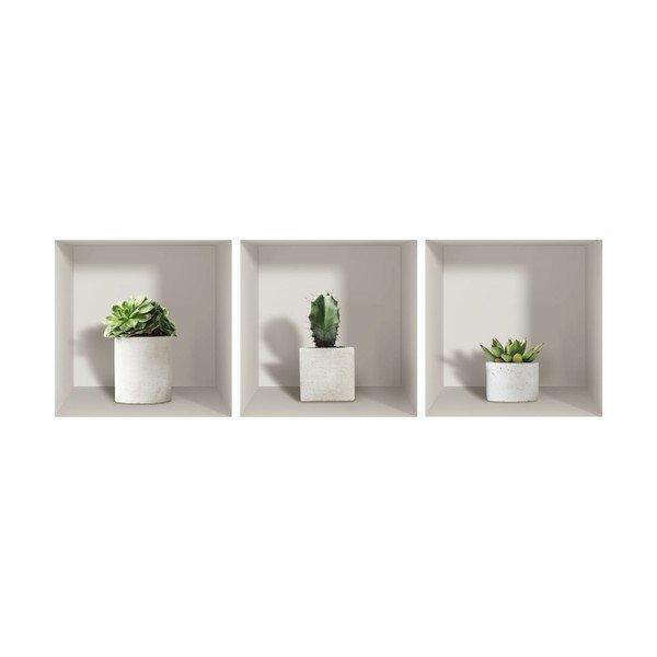 Set od 3 zidne 3D samoljepljive naljepnice Ambiance Cactus-image-2