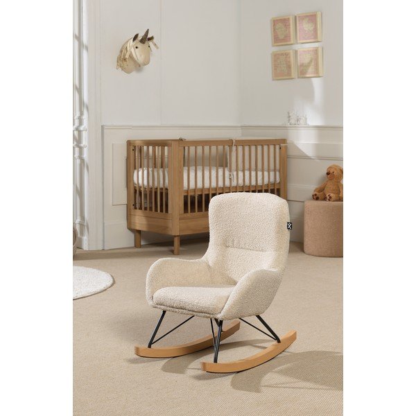Bež dječja fotelja za ljuljanje od bouclé tkanine Rocky – Vipack-image-1