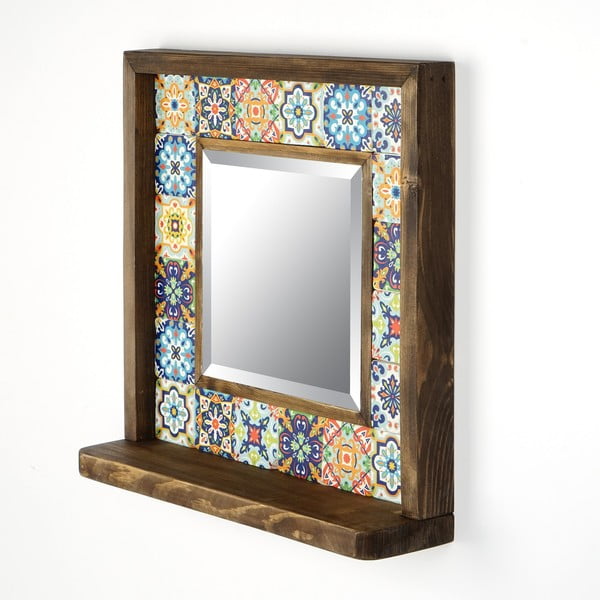 Zidno ogledalo s policom s okvirom od kamena 32.5x33 cm – Wallity-image-1