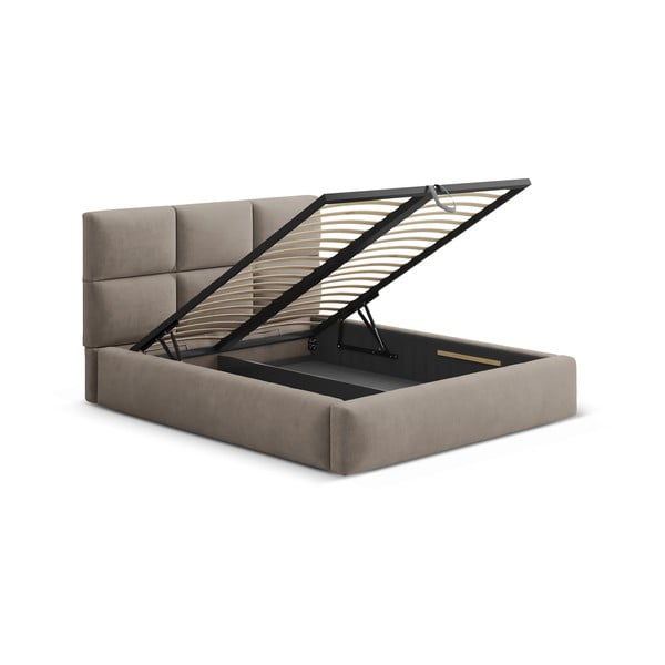 Svjetlo smeđi tapecirani bračni krevet s prostorom za odlaganje s podnicom 200x200 cm Libera – Windsor & Co Sofas-image-3