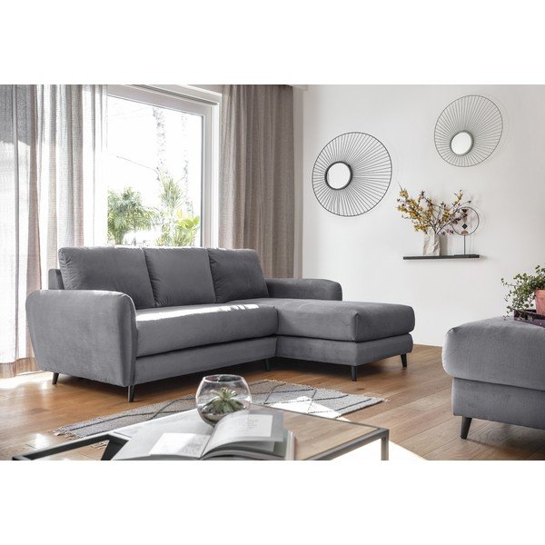 Svijetlo siva baršunasta kutna garnitura s podnožnikom Miuform Cozy Claire, desni kut-image-3