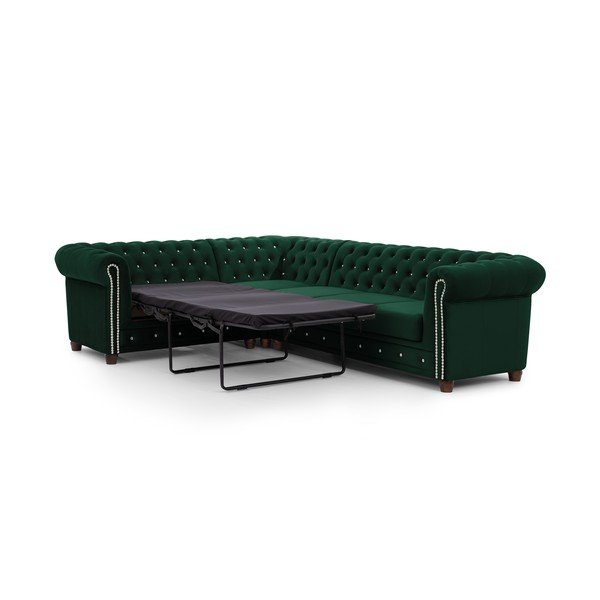 Zelena baršunasti sklopiva kutna garnitura (s lijevim kutom/u obliku slova L) York Blik – Ropez-image-2