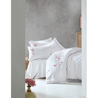 Bijela posteljina od pamučnog satena s plahtom Perla White, 200 x 220 cm