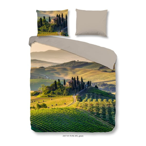 Pamučna posteljina za bračni krevet Good Morning Tuscan Green, 200 x 240 cm