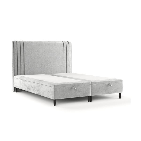 Sivi tapecirani bračni krevet s prostorom za pohranu 200x200 cm Musca – Maison de Rêve