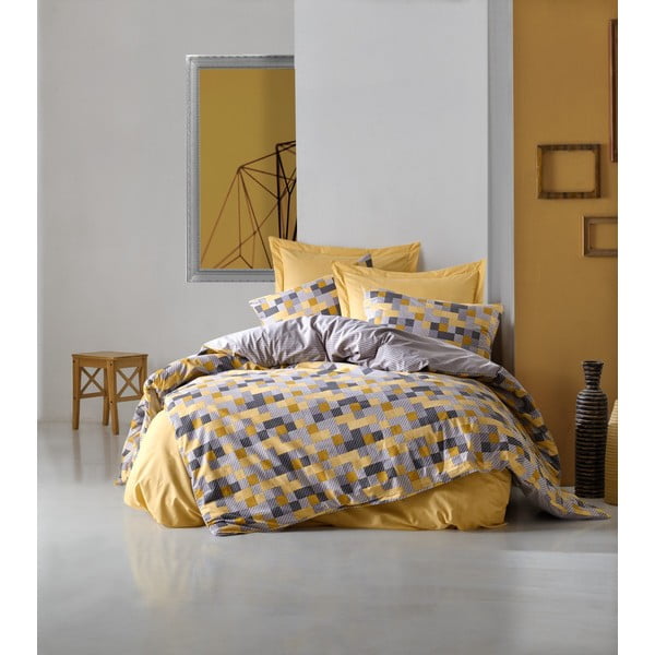 Žuta pamučna produljena posteljina za bračni krevet s plahtom i pokrivačem 240x260 cm Elon - Mijolnir