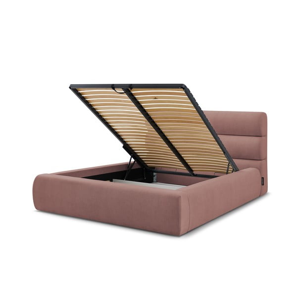 Svijetlo ružičasti tapecirani bračni krevet s prostorom za pohranu s podnicom 180x200 cm Jagna – Bobochic Paris-image-4