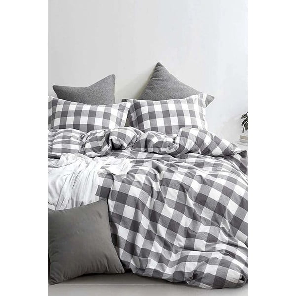 Bijelo-siva pamučna posteljina za bračni krevet/s produženom plahtom  200x220 cm - Mila Home