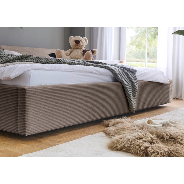 Smeđe-sivi tapecirani bračni krevet s prostorom za odlaganje s podnicom 200x240 cm Cube – Meise Möbel-image-3