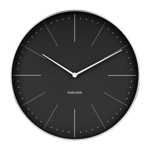 Crni zidni sat s detaljima u srebrnoj boji Karlsson Normann, ⌀ 38 cm
