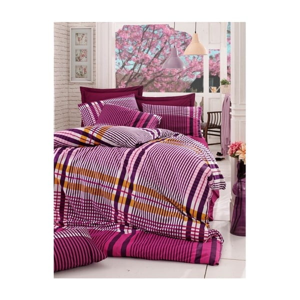 Ružičasta posteljina za bračni krevet Ekose, 200 x 220 cm