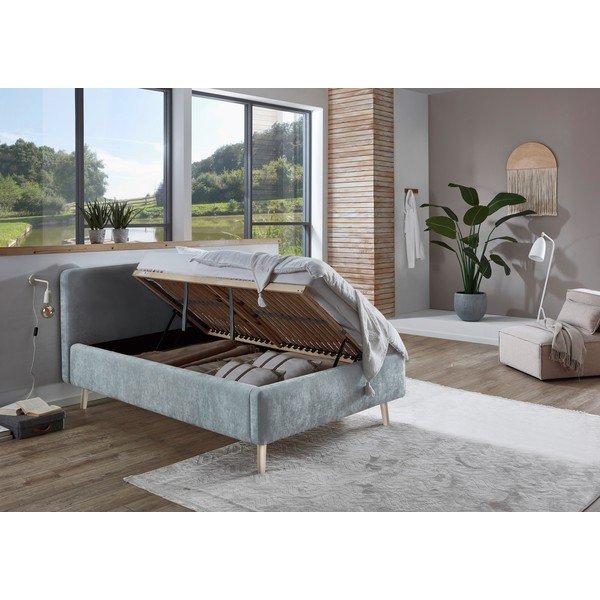 Svijetlo plavi tapecirani bračni krevet s podnicom 120x200 cm Mattis – Meise Möbel-image-2