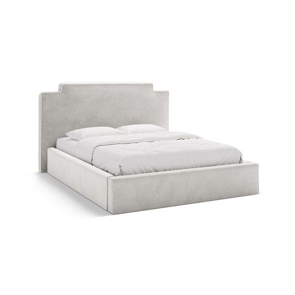 Svijetlo sivi tapecirani bračni krevet s prostorom za odlaganje s podnicom 140x200 cm Princess – Micadoni 