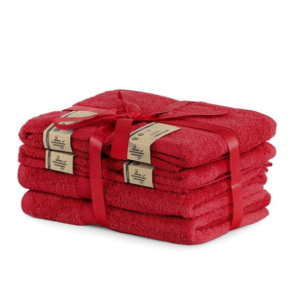 Set od 2 crvena velika ručnika i 4 mala ručnika DecoKing Bamby Red-image-1