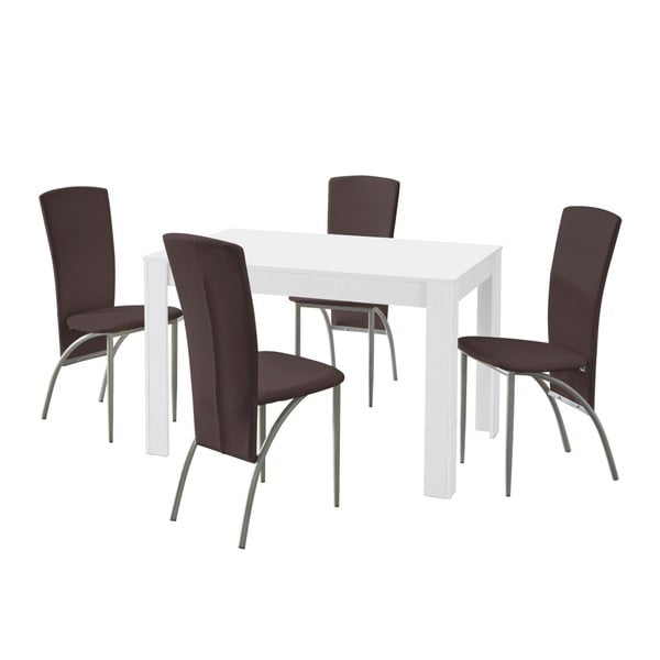 Set blagovaonskog stola i 4 tamno smeđe blagovaonske stolice Støraa Lori Nevada White Brown