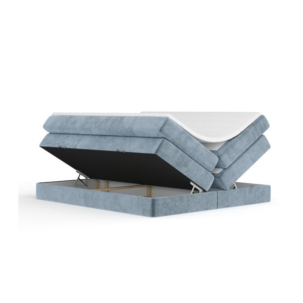 Plavi boxspring krevet s prostorom za odlaganje/bez uzglavlja 200x200 cm Juniper – Maison de Rêve-image-3