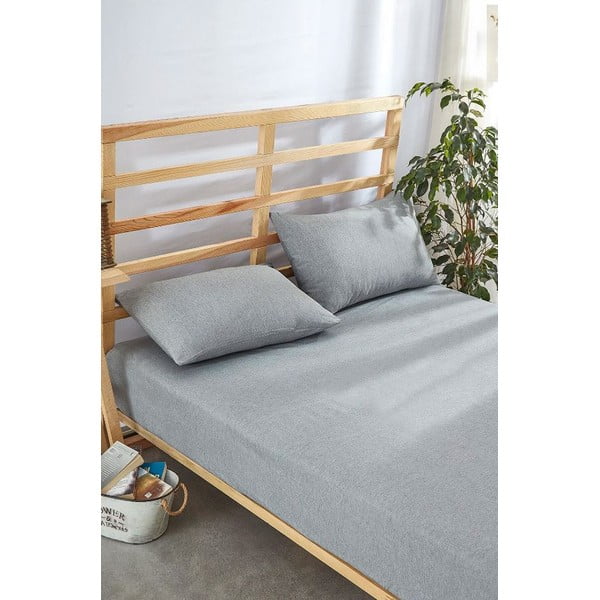 Sivi pamučan set plahte i jastučnice s gumom 100x200 cm – Mila Home