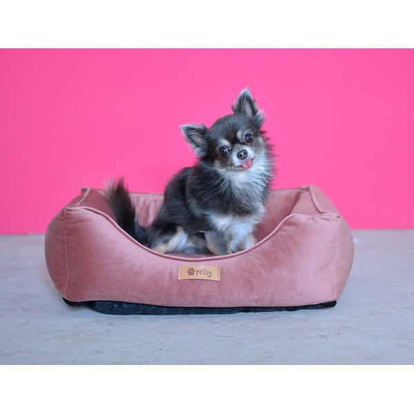 Ružičasti baršunasti krevet 55x42 cm Royal - Petsy-image-1