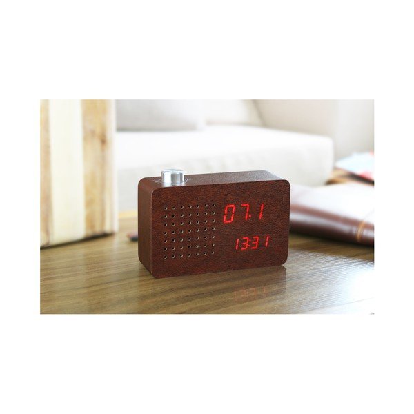 Tamnosmeđa budilica i radio s crvenim LED zaslonom i Gingko Radio Click Clock-image-2