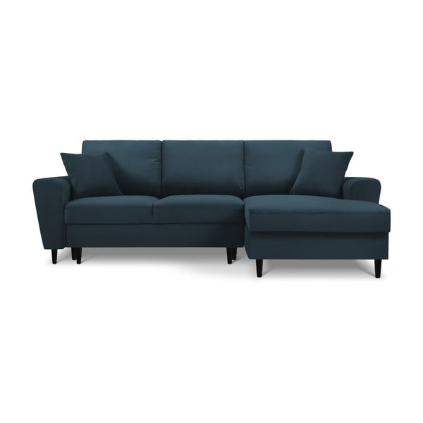 Tamno plava sklopiva/s prostorom za odlaganje kutna garnitura od samta (s desnim kutom/s ležaljkom) Kyoto – Cosmopolitan Design