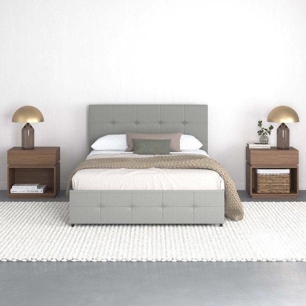 Sivi tapecirani bračni krevet s prostorom za odlaganje 140x200 cm Rose – Støraa-image-3