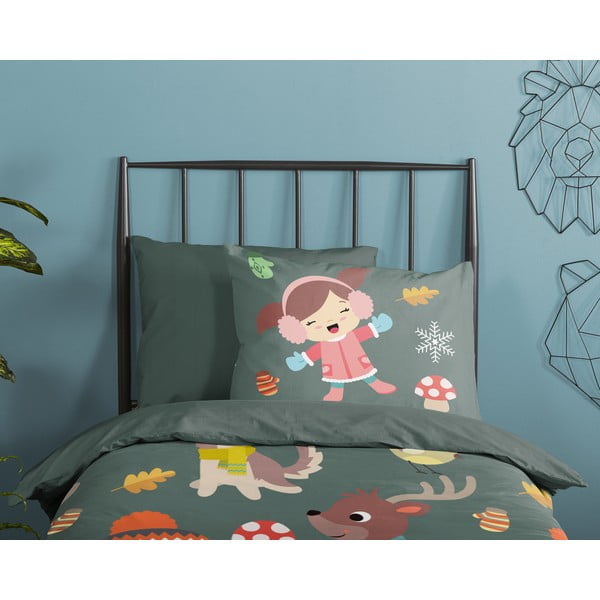 Tamno zelena pamučna dječja posteljina za krevet za jednu osobu/za produženi krevet 140x220 cm Fun – Good Morning-image-2