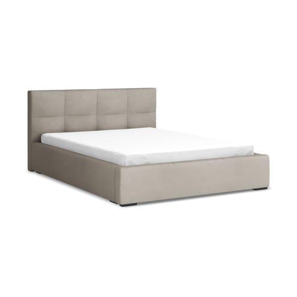 Smeđe-sivi baršunasti tapecirani bračni krevet s prostorom za odlaganje s podnicom 140x200 cm Hiko – Makamii