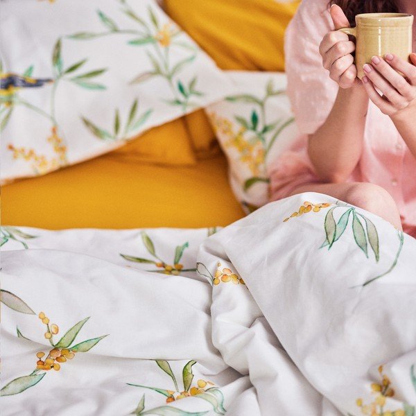 Žuta /bijela pamučna navlaka za poplun za bračni krevet 200x200 cm Corniglia – Happy Friday-image-3