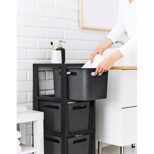 Crni/sivi plastični regal na kotačima 30x77 cm Brisen – Rotho-image-3