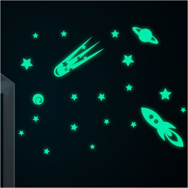 Set zidnih dječjih svjetlećih naljepnica Ambiance Rocket Stars Comet and Planets
