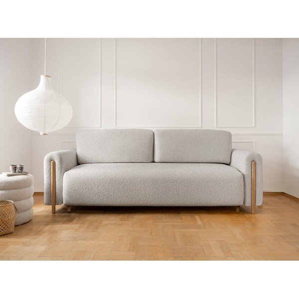 Sivo-bež sklopiva/s prostorom za odlaganje sofa od bouclé tkanine 244 cm Arcadova – ELTAP-image-1