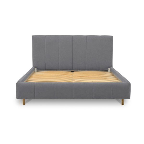 Sivi tapecirani bračni krevet s podnicom 160x200 cm Zee – Scandic-image-2