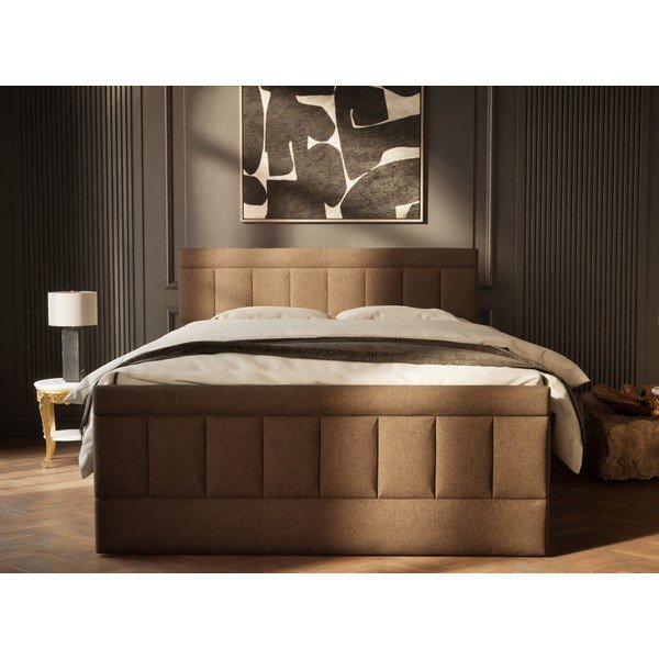 Smeđi boxspring krevet s prostorom za odlaganje 200x200 cm Caya – Maison de Rêve-image-4