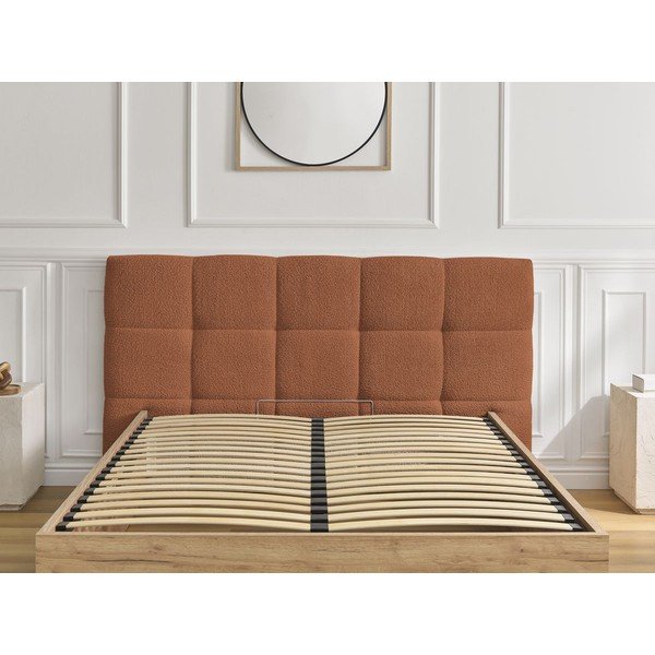 Podstavljeni tapecirani/od iverice bračni krevet s prostorom za odlaganje s podnicom 160x200 cm boje terakote Kumo – Bobochic Paris-image-4