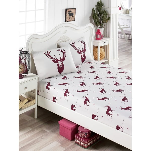 Komplet posteljine i 2 jastučnice s dodatkom pamuka za bračni krevet EnLora Home Geyik Claret Red, 160 x 200 cm