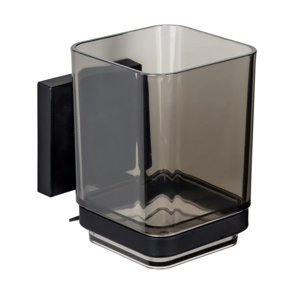 Crna plastična samoljepljiva čaša za četkice za zube Quadro – Wenko