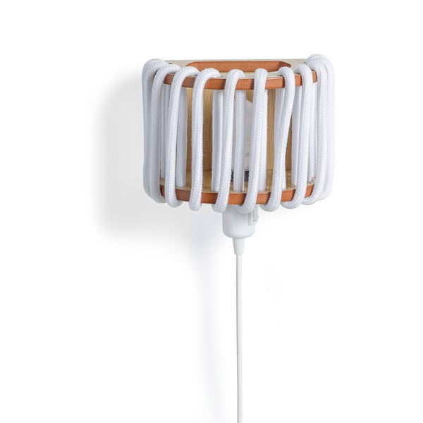 Bijela zidna svjetiljka s drvenom strukturom EMKO Macaron, duljina 20 cm-image-1