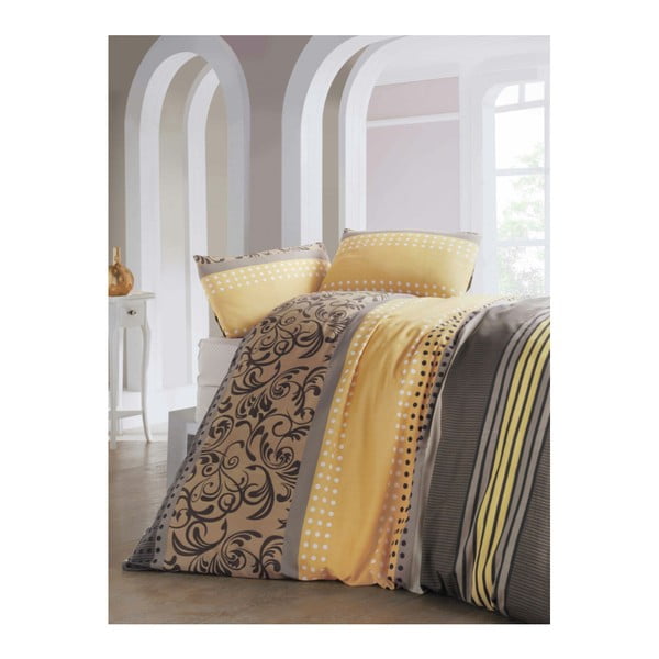 Pamučna posteljina s plahtom Miranda Yellow, 200 x 220 cm