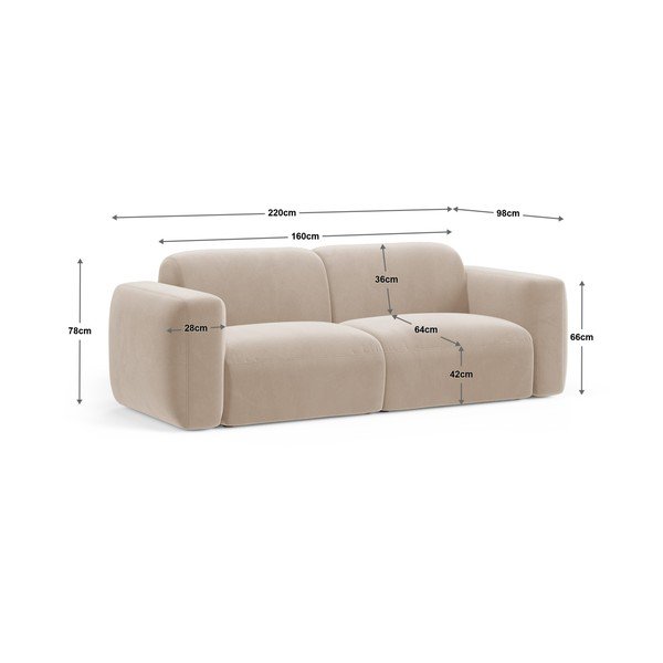 Tamno zelena baršunasti sofa 220 cm Strino – Cosmopolitan Design-image-4