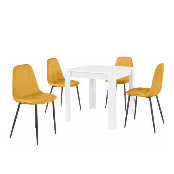 Set bijelog stola za blagovanje i 4 narančaste stolice za blagovanje Støraa Lori Lamar Duro